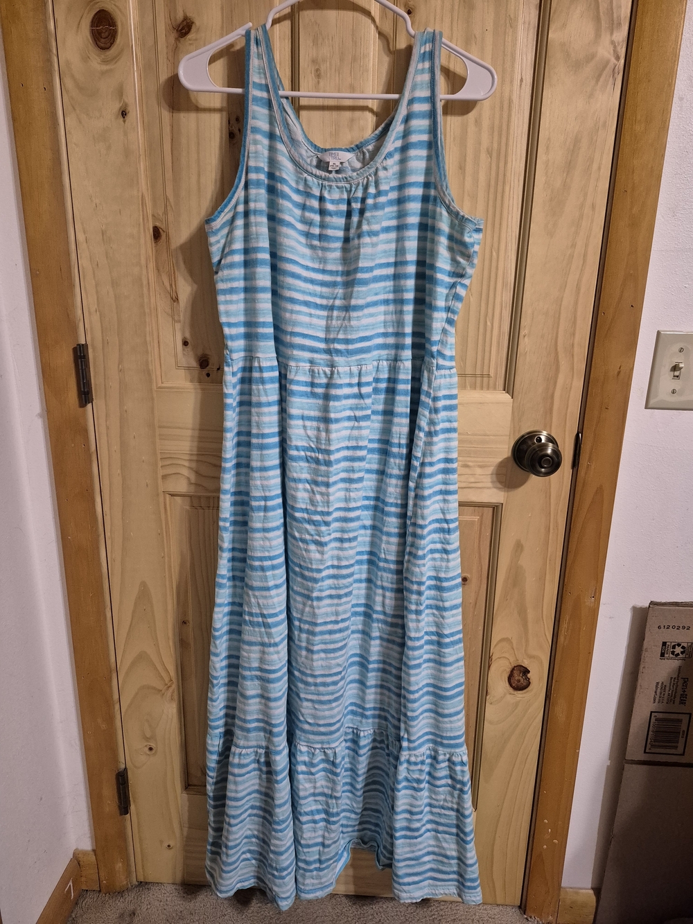 Time and Tru Blue & White Striped Sleeveless Maxi Dress